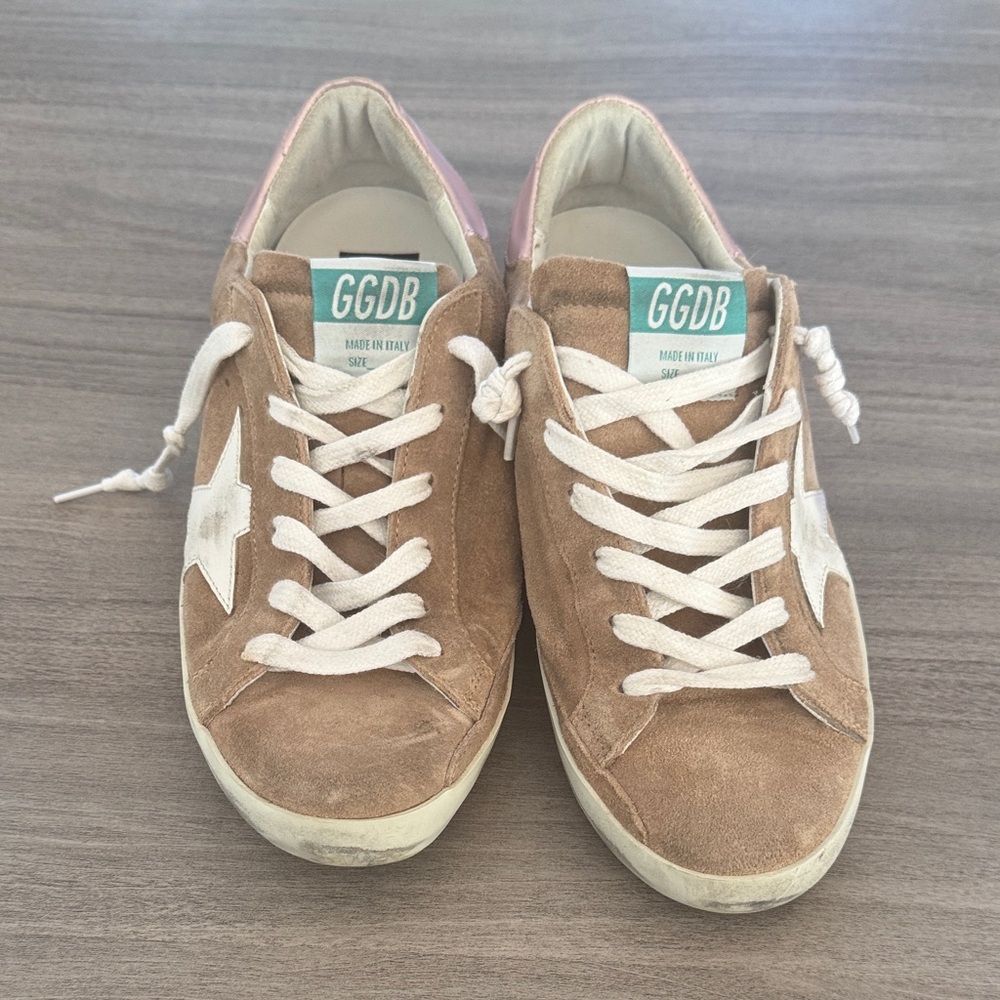 Golden Goose Tan Suede Sneakers with White Star